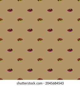 Seamless pattern lola rosa salad on light brown background. Minimalism ornament with lettuce. Geometric plant template for fabric. Design vector illustration.