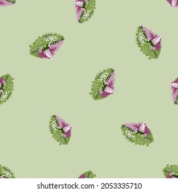 Seamless pattern lola rosa salad on pastel green background. Abstract ornament with lettuce. Random plant template for fabric. Design vector illustration.