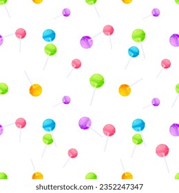 Seamless pattern lollipop colorful wrapper flat. Sweet sugar caramel white background gift wrap print festive fun kid cute party design banner store textile decorative postcard cover paper
