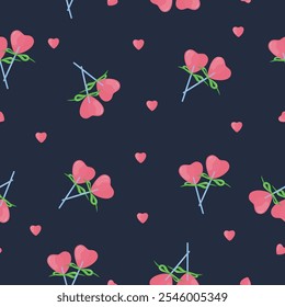 Seamless pattern with Lollipop and hearts on a dark background. Happy Valentine's Day, Romance, Love concept. Perfect for product design, scrapbooking, textile, wrapping paper. EPS 10