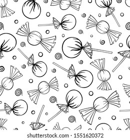 seamless pattern lollipops candy sweets background coloring book doodle sketch illustration vector