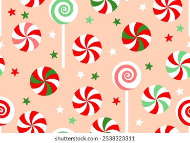 Seamless pattern with lollipops. Christmas sweets. New year candy background. Vector illustration