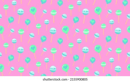 Seamless pattern with lollipops chupa-chups on pink background. Bright background.