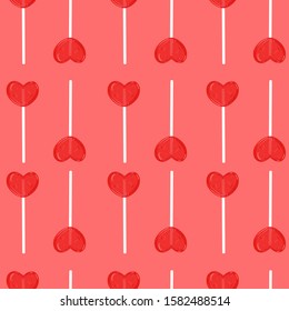 Seamless pattern with lollipops in the form of hearts. Vector graphics