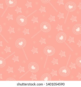 Seamless pattern with lollipops and stars.