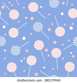 Seamless pattern with lollipops in trendy colors. Vector pattern for wallpaper, fabric print, wrapping paper, birthday party design