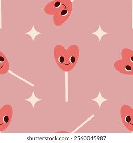 seamless pattern with lollipops for valentines day, flat vector illustration, perfect for your holiday background, textile, greeting card, wrapping