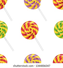Seamless pattern of lollipops various color. Vector illustration. Candy background. Print for clothes, towels, fabric, textile, website, card background, wrapping paper wallpaper.