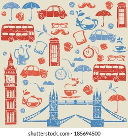 Seamless pattern with London and British elements. 