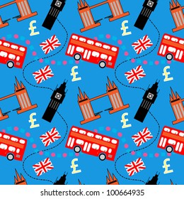 Seamless pattern of London buildings and items