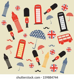 Seamless pattern with London symbols and landmarks