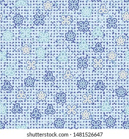 Seamless pattern. Looped figures scattered over a multi-color background. Easy editing.