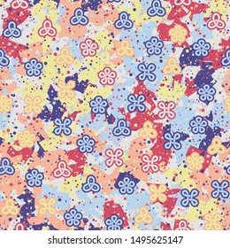 Seamless pattern. Looped figures scattered over a multi-color background. Easy editing.