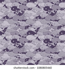 Seamless pattern with lots of cute whales