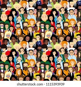 Seamless pattern with lots of diverse people.