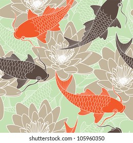 seamless pattern with lotus and carps