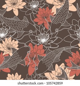 seamless pattern with lotus and chinese carps