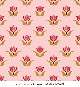  Seamless pattern with lotus and cute flowers on a pink background, creating a charming and whimsical floral design.