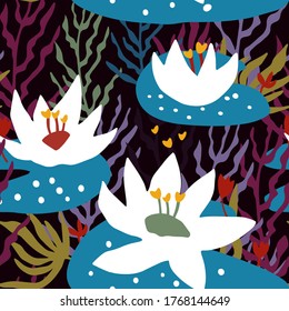 Seamless pattern with lotus flower. Floral background. Summer print. Fabric design, wallpaper