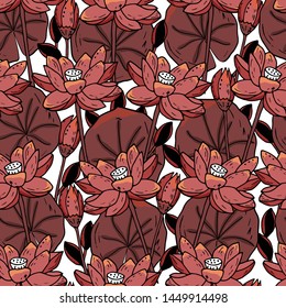 Seamless pattern with lotus flower on a white background. Handmade. Vector. Print for bed linens, fabric, textiles, wallpaper, greeting cards, wrapping paper,gift box

