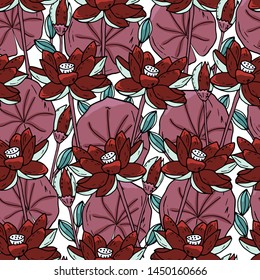 Seamless pattern with lotus flower on a white background. Handmade. Vector. Print for bed linens, fabric, textiles, wallpaper, greeting cards, wrapping paper,gift box

