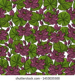 Seamless pattern with lotus flower on a white background. Handmade. Vector. Print for bed linens, fabric, textiles, wallpaper, greeting cards, wrapping paper,gift box

