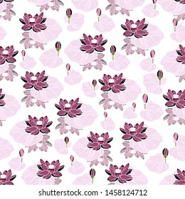 Seamless pattern with lotus flower on a white textured background. Handmade. Vector. Print for bed linens, fabric, textiles, wallpaper, greeting cards, wrapping paper,gift box