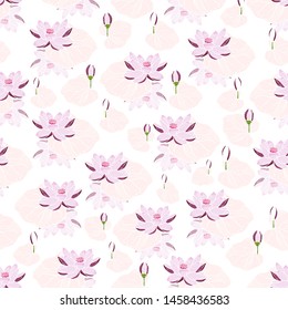 Seamless pattern with lotus flower on a white textured background. Handmade. Vector. Print for bed linens, fabric, textiles, wallpaper, greeting cards, wrapping paper,gift box