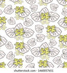 Seamless pattern with lotus flower on a white textured background. Handmade. Vector. Print for bed linens, fabric, textiles, wallpaper, greeting cards, wrapping paper,gift box