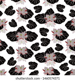 Seamless pattern with lotus flower on a white textured background. Handmade. Vector. Print for bed linens, fabric, textiles, wallpaper, greeting cards, wrapping paper,gift box