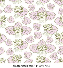 Seamless pattern with lotus flower on a white textured background. Handmade. Vector. Print for bed linens, fabric, textiles, wallpaper, greeting cards, wrapping paper,gift box