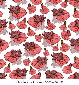 Seamless pattern with lotus flower on a white textured background. Handmade. Vector. Print for bed linens, fabric, textiles, wallpaper, greeting cards, wrapping paper,gift box
