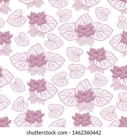 Seamless pattern with lotus flower on a white textured background. Handmade. Vector. Print for bed linens, fabric, textiles, wallpaper, greeting cards, wrapping paper,gift box
