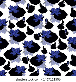 Seamless pattern with lotus flower on a white textured background. Handmade. Vector. Print for bed linens, fabric, textiles, wallpaper, greeting cards, wrapping paper,gift box
