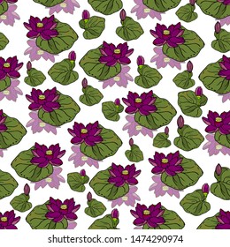 Seamless pattern with lotus flower on a white textured background. Handmade. Vector. Print for bed linens, fabric, textiles, wallpaper, greeting cards, wrapping paper,gift box
