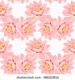seamless pattern lotus flower pink close up on a white background vector illustration