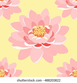 seamless pattern lotus flower pink close up on a yellow background vector illustration