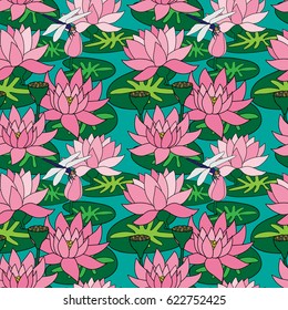 Seamless pattern with Lotus flowers.