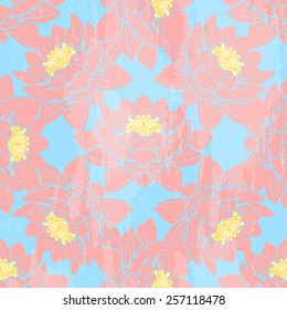 Seamless pattern with lotus flowers with grange texture