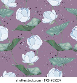 Seamless pattern with lotus flowers and leaves. Vector design for paper, cover, fabric, interior decor