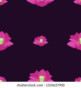 Seamless pattern of lotus flowers on a black background