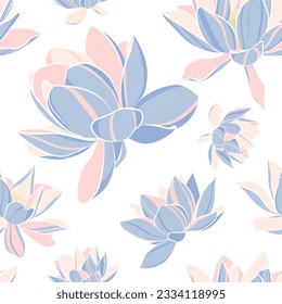 Patrón sin foco con flores de loto. Ilustración vectorial.