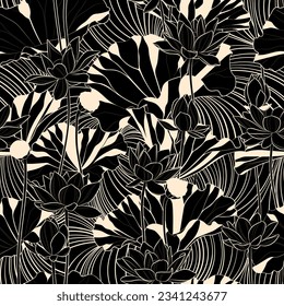 Seamless pattern with lotus flowers. Vector illustration.