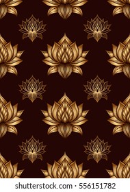 Seamless pattern with lotus flowers. Vector hand drawn illustration. Stylized
