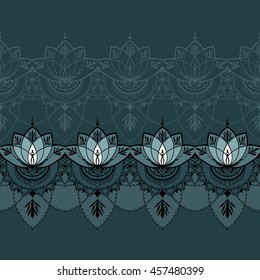 Seamless pattern with lotuses. Can be used for backgrounds, business style, tattoo templates, cards design or else. Vector illustration.