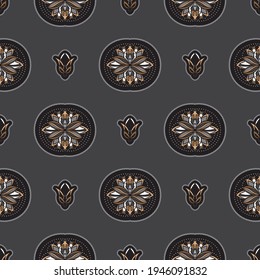 Seamless pattern with lotuses. Dark background. Expensive and luxurious style. Good for prints. Vector illustration.
