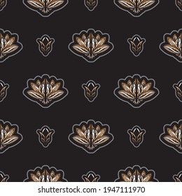 Seamless pattern with lotuses. Expensive and luxurious style. Good for covers, fabrics, postcards and printing. Vector illustration.