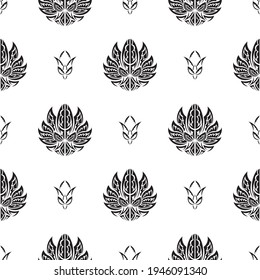 Seamless pattern with lotuses in simple style. Good for mural wallpaper, fabric, postcards and printing. Vector illustration.