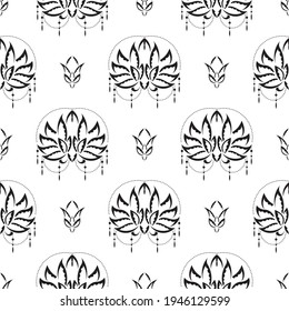 Seamless pattern with lotuses in simple style. Good for backgrounds, prints, apparel and textiles. Vector illustration.
