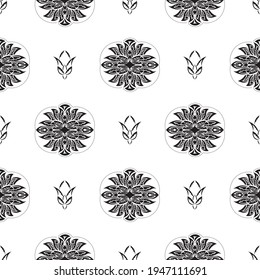 Seamless pattern with lotuses in simple style. Good for covers, fabrics, postcards and printing. Vector illustration.